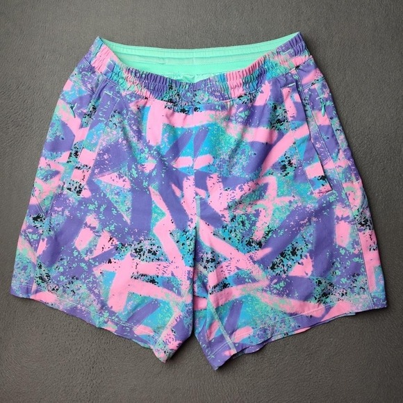 Birddogs Shorts Mens Small Purple Pink Teal Abstract Lined Athletic Stretch - Picture 2 of 10